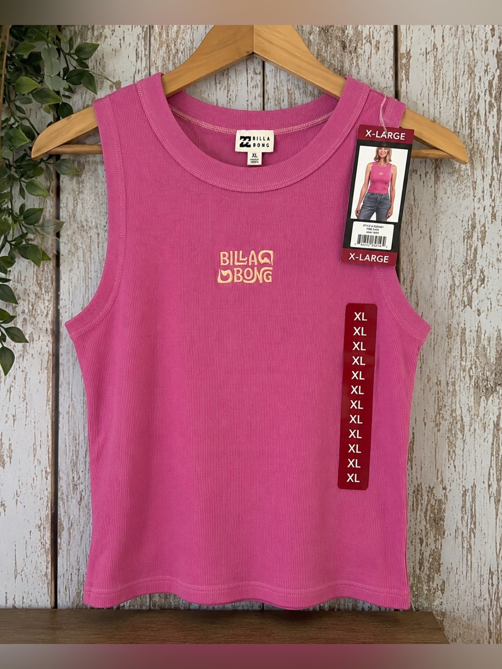 Billabong Pink Ribbed Logo Tank Top